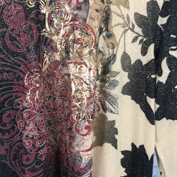 Chico’s Metallic knit Slant cut sweater size 2 or L/12 EUC - Picture 2 of 6